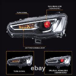 Phares LED jumelés pour Mitsubishi Lancer / EVO X 08-17 Style Audi avec yeux de démon